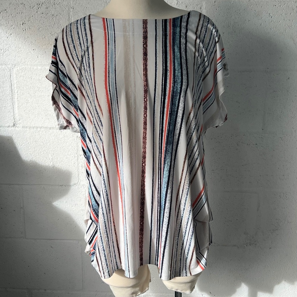 CURE. Women Top Cold Shoulder Grommet Detail Striped Multi‎ Color 2XL
